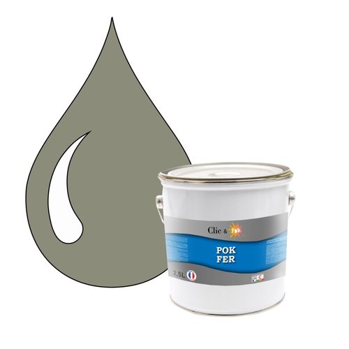 POK FER Gris : Peinture de Finition Antirouille Laque Semi-Brillante Métaux Ferreux - 2,5L - RAL 7030 - Gris Pierre