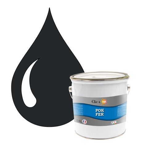 POK FER Gris : Peinture de Finition Antirouille Laque Semi-Brillante Métaux Ferreux - 2,5L - RAL 7021 - Gris Noir
