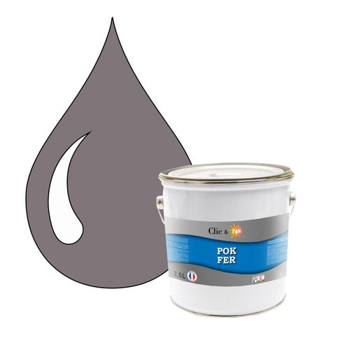 POK FER Gris : Peinture de Finition Antirouille Laque Semi-Brillante Métaux Ferreux - 2,5L - RAL 7036 - Gris Platine