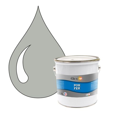 POK FER Gris : Peinture de Finition Antirouille Laque Semi-Brillante Métaux Ferreux - 2,5L - RAL 7038 - Gris Agate
