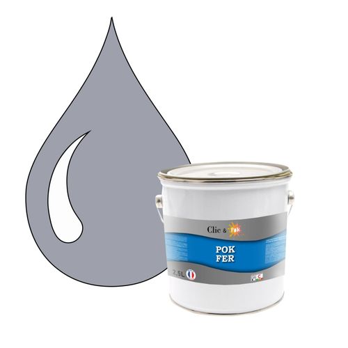 POK FER Gris : Peinture de Finition Antirouille Laque Semi-Brillante Métaux Ferreux - 2,5L - RAL 7040 - Gris Fenêtre