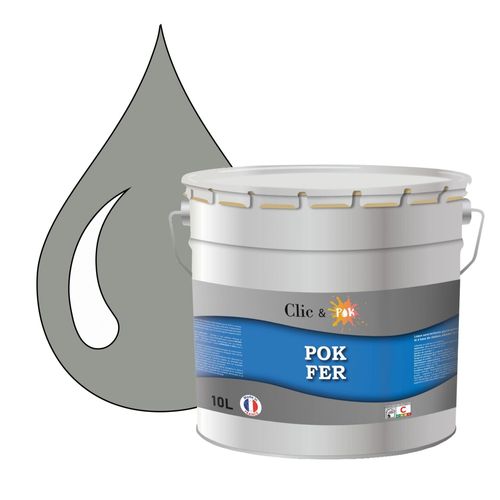 POK FER Gris : Peinture de Finition Microporeuse Laque Semi-Brillante Fereries - 10L - RAL 7004 - Gris de Sécurité