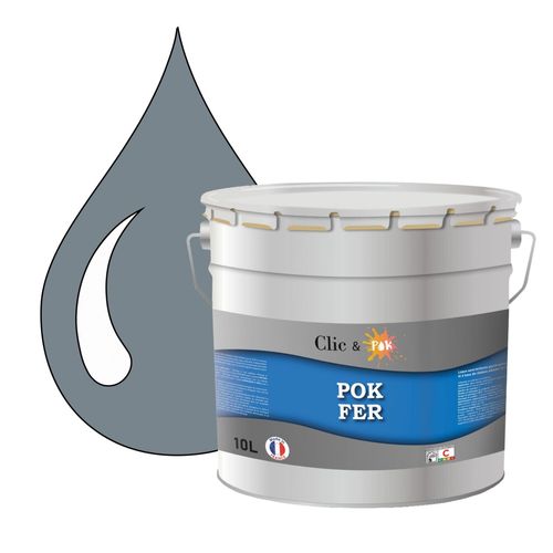 POK FER Gris : Peinture de Finition Microporeuse Laque Semi-Brillante Fereries - 10L - RAL 7000 - Gris Petit-Gris