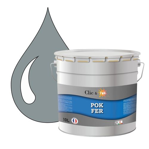POK FER Gris : Peinture de Finition Microporeuse Laque Semi-Brillante Fereries - 10L - RAL 7001 - Gris Argent