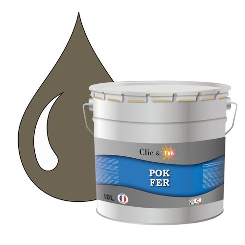 POK FER Gris : Peinture de Finition Microporeuse Laque Semi-Brillante Fereries - 10L - RAL 7006 - Gris Beige