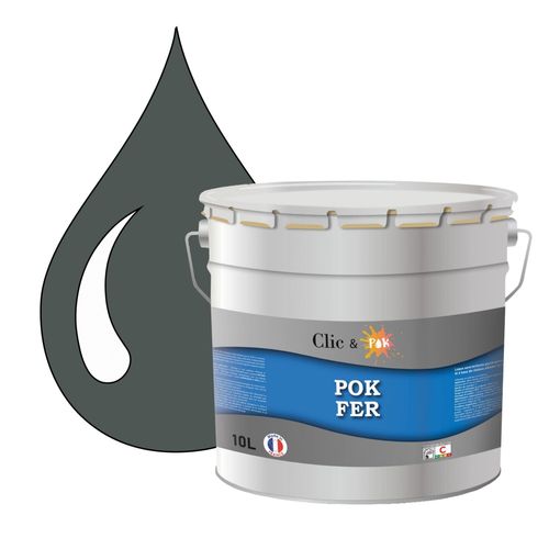 POK FER Gris : Peinture de Finition Microporeuse Laque Semi-Brillante Fereries - 10L - RAL 7012 - Gris Basalte
