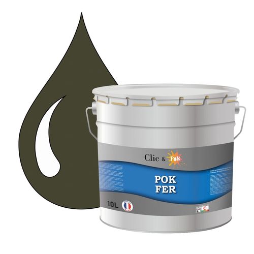 POK FER Gris : Peinture de Finition Microporeuse Laque Semi-Brillante Fereries - 10L - RAL 7013 - Gris Brun