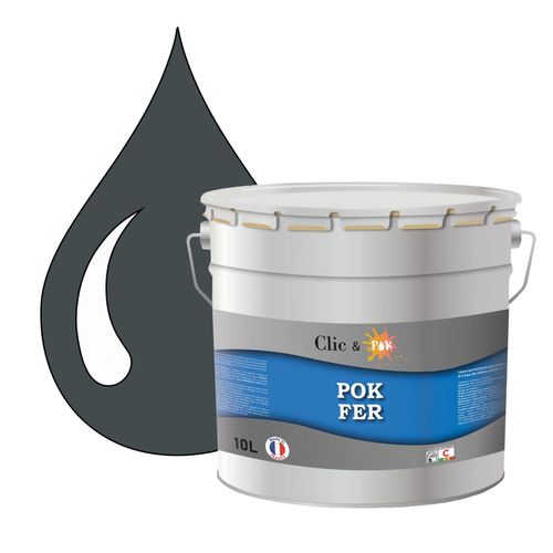 POK FER Gris : Peinture de Finition Microporeuse Laque Semi-Brillante Fereries - 10L - RAL 7011 - Gris Fer