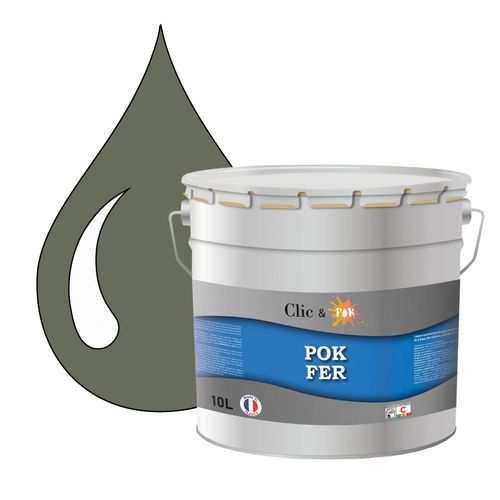POK FER Gris : Peinture de Finition Microporeuse Laque Semi-Brillante Fereries - 10L - RAL 7023 - Gris Béton