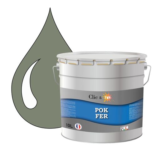 POK FER Gris : Peinture de Finition Microporeuse Laque Semi-Brillante Fereries - 10L - RAL 7033 - Gris Ciment