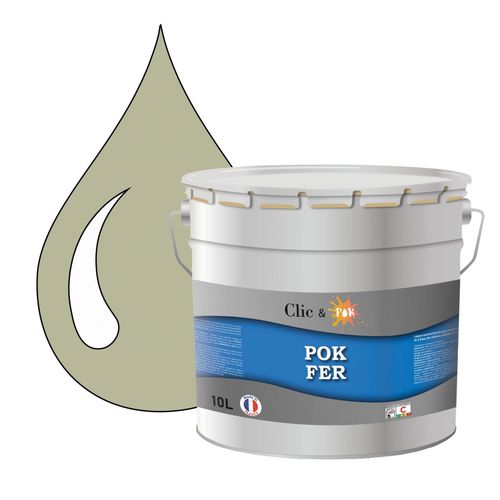 POK FER Gris : Peinture de Finition Microporeuse Laque Semi-Brillante Fereries - 10L - RAL 7032 - Gris Silex