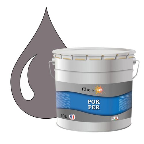 POK FER Gris : Peinture de Finition Microporeuse Laque Semi-Brillante Fereries - 10L - RAL 7036 - Gris Platine