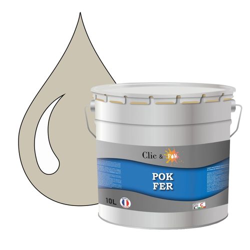 POK FER Gris : Peinture de Finition Microporeuse Laque Semi-Brillante Fereries - 10L - RAL 7044 - Gris Soie