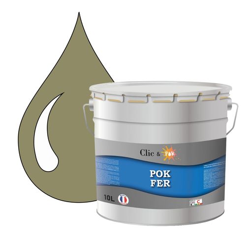 POK FER Gris : Peinture de Finition Microporeuse Laque Semi-Brillante Fereries - 10L - RAL 7034 - Gris Jaune