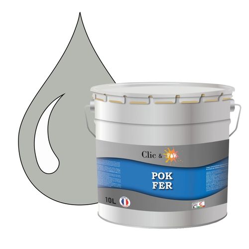POK FER Gris : Peinture de Finition Microporeuse Laque Semi-Brillante Fereries - 10L - RAL 7038 - Gris Agate