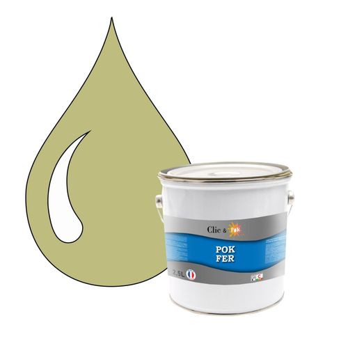 POK FER Jaune : Peinture de Finition Antirouille Laque Semi-Brillante Métaux Ferreux - 2,5L - RAL 1000 - Beige Vert