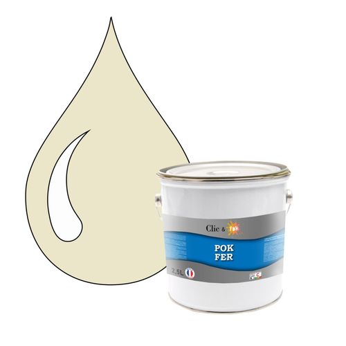 POK FER Jaune : Peinture de Finition Antirouille Laque Semi-Brillante Métaux Ferreux - 2,5L - RAL 1013 - Blanc Perlé