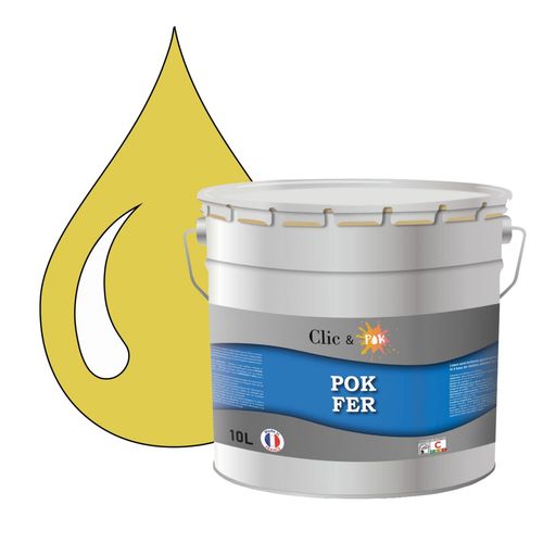 POK FER Jaune : Peinture de Finition Antirouille Laque Semi-Brillante Métaux Ferreux - 10L - RAL 1014 - Ivoire
