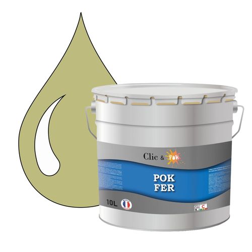 POK FER Jaune : Peinture de Finition Antirouille Laque Semi-Brillante Métaux Ferreux - 10L - RAL 1000 - Beige Vert