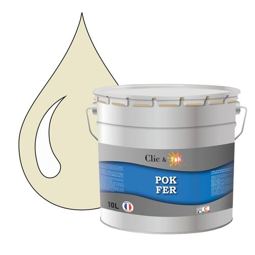 POK FER Jaune : Peinture de Finition Antirouille Laque Semi-Brillante Métaux Ferreux - 10L - RAL 1013 - Blanc Perlé