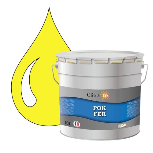POK FER Jaune : Peinture de Finition Antirouille Laque Semi-Brillante Métaux Ferreux - 10L - RAL 1018 - Jaune Zinc