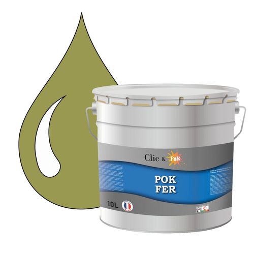 POK FER Jaune : Peinture de Finition Antirouille Laque Semi-Brillante Métaux Ferreux - 10L - RAL 1020 - Jaune Olive