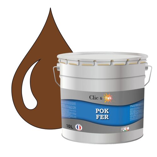 POK FER Marron : Peinture de Finition Antirouille Laque Semi-Brillante Métaux Ferreux - 10L - RAL 8003 - Brun Argile