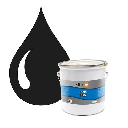 POK FER Noir & Blanc : Peinture de Finition Antirouille Laque Semi-Brillante Métaux Ferreux - 2,5L - RAL 9017 - Noir Signalisation