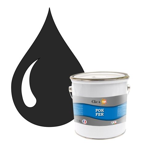 POK FER Noir & Blanc : Peinture de Finition Antirouille Laque Semi-Brillante Métaux Ferreux - 2,5L - RAL 9004 - Noir de Sécurité