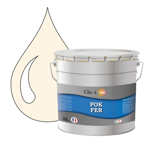 POK FER Noir & Blanc : Peinture de Finition Antirouille Laque Semi-Brillante Métaux Ferreux - 10L - RAL 9001 - Blanc Crème