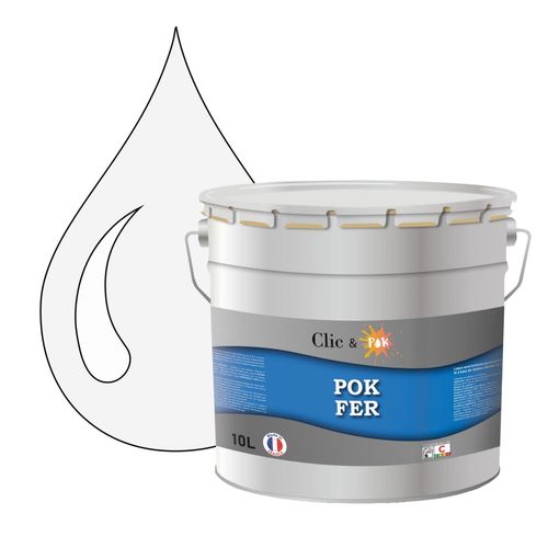 POK FER Noir & Blanc : Peinture de Finition Antirouille Laque Semi-Brillante Métaux Ferreux - 10L - RAL 9003 - Blanc de Sécurité