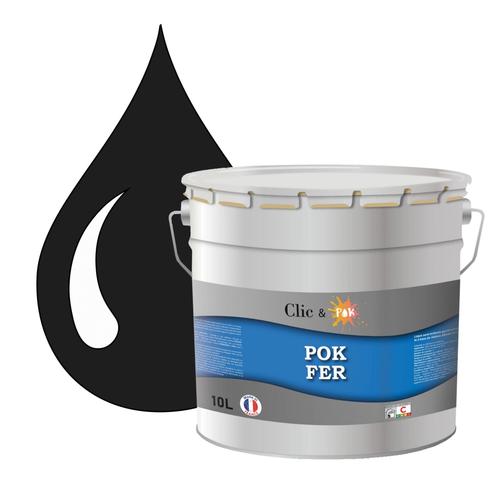 POK FER Noir & Blanc : Peinture de Finition Antirouille Laque Semi-Brillante Métaux Ferreux - 10L - RAL 9017 - Noir Signalisation