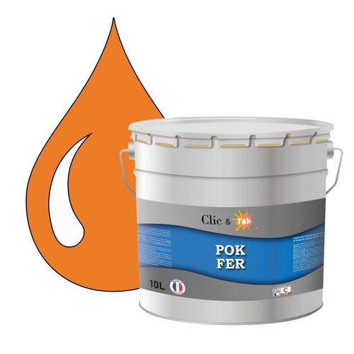 POK FER Orange : Peinture de Finition Antirouille Laque Semi-Brillante Métaux Ferreux - 10L - RAL 2011 - Orangé Foncé