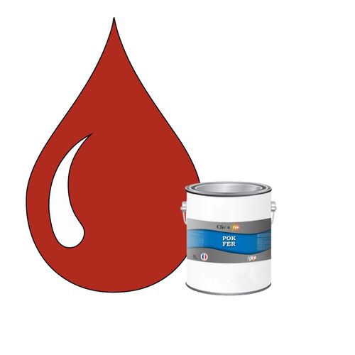 POK FER Rouge : Peinture de Finition Antirouille Laque Semi-Brillante Métaux Ferreux - 1L - RAL 3000 - Rouge Feu