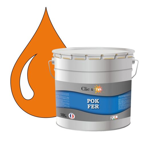 POK FER Orange : Peinture de Finition Antirouille Laque Semi-Brillante Métaux Ferreux - 10L - RAL 2000 - Orangé Jaune