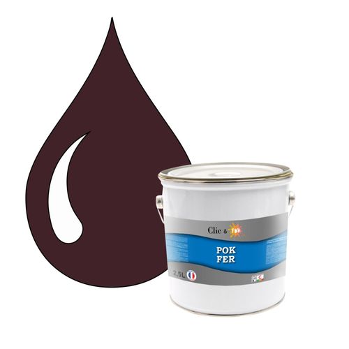 POK FER Rouge : Peinture de Finition Antirouille Laque Semi-Brillante Métaux Ferreux - 2,5L - RAL 3007 - Rouge Noir
