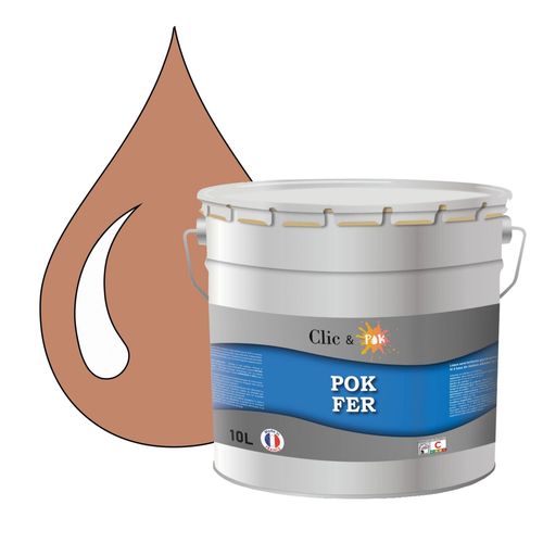 POK FER Rouge : Peinture de Finition Antirouille Laque Semi-Brillante Métaux Ferreux - 10L - RAL 3012 - Rouge Beige