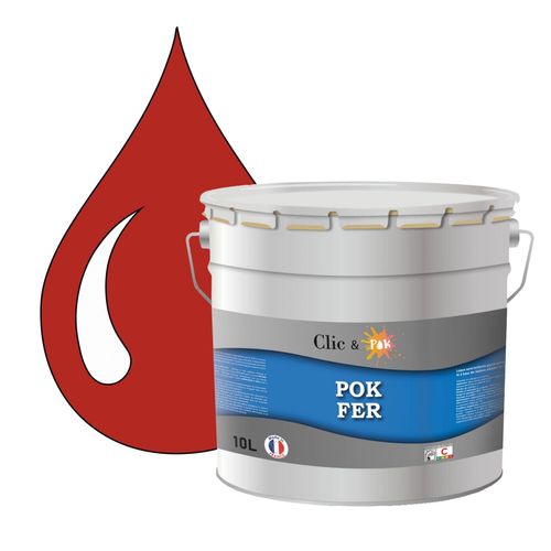 POK FER Rouge : Peinture de Finition Antirouille Laque Semi-Brillante Métaux Ferreux - 10L - RAL 3016 - Rouge Corail