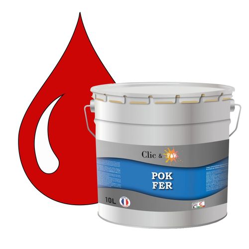 POK FER Rouge : Peinture de Finition Antirouille Laque Semi-Brillante Métaux Ferreux - 10L - RAL 3020 - Rouge Signalisation