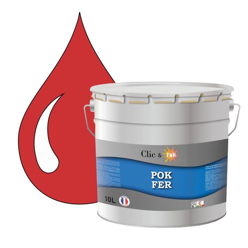POK FER Rouge : Peinture de Finition Antirouille Laque Semi-Brillante Métaux Ferreux - 10L - RAL 3028 - Rouge Puro