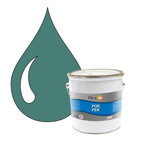 POK FER Vert : Peinture de Finition Antirouille Laque Semi-Brillante Métaux Ferreux - 2,5L - RAL 6033 - Turquoise Menthe