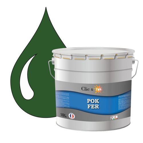 POK FER Vert : Peinture de Finition Antirouille Laque Semi-Brillante Métaux Ferreux - 10L - RAL 6002 - Vert Feuillage