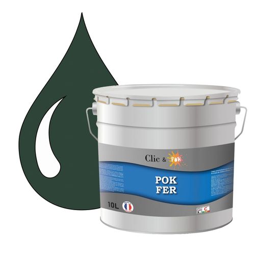 POK FER Vert : Peinture de Finition Antirouille Laque Semi-Brillante Métaux Ferreux - 10L - RAL 6005 - Vert Mousse
