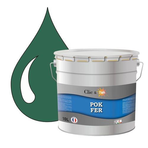 POK FER Vert : Peinture de Finition Antirouille Laque Semi-Brillante Métaux Ferreux - 10L - RAL 6000 - Vert Patine
