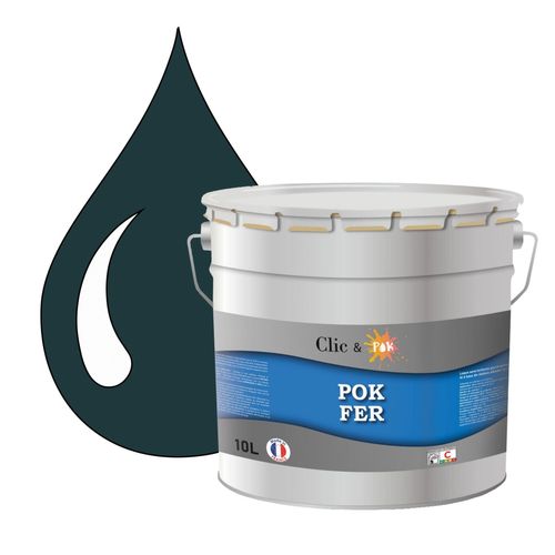 POK FER Vert : Peinture de Finition Antirouille Laque Semi-Brillante Métaux Ferreux - 10L - RAL 6004 - Vert Bleu