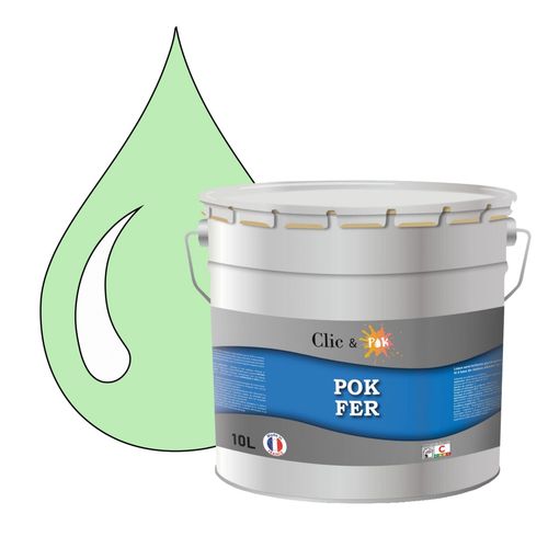 POK FER Vert : Peinture de Finition Antirouille Laque Semi-Brillante Métaux Ferreux - 10L - RAL 6019 - Vert Blanc