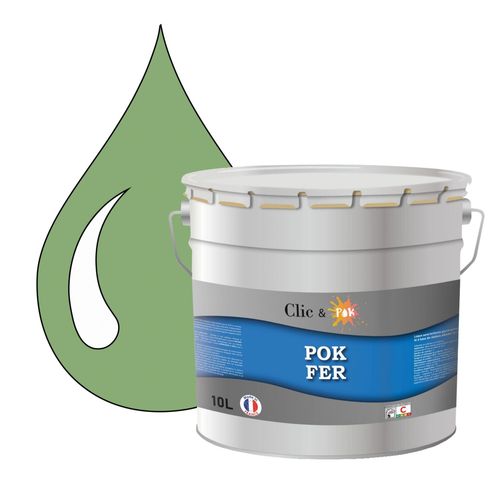 POK FER Vert : Peinture de Finition Antirouille Laque Semi-Brillante Métaux Ferreux - 10L - RAL 6021 - Vert Pâle