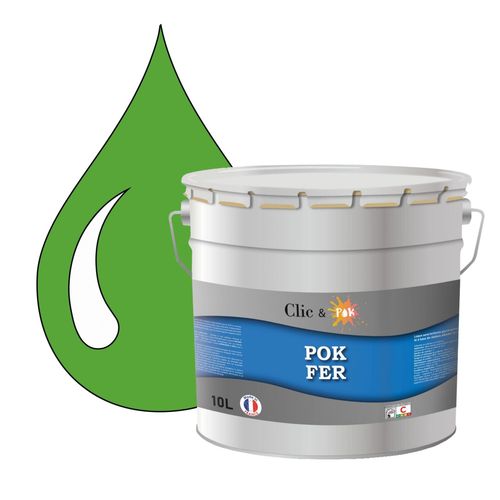 POK FER Vert : Peinture de Finition Antirouille Laque Semi-Brillante Métaux Ferreux - 10L - RAL 6018 - Vert Jaune