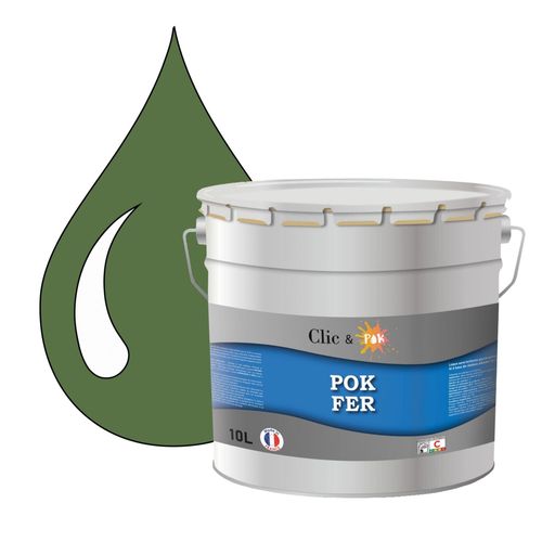 POK FER Vert : Peinture de Finition Antirouille Laque Semi-Brillante Métaux Ferreux - 10L - RAL 6011 - Vert Réséda