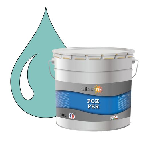 POK FER Vert : Peinture de Finition Antirouille Laque Semi-Brillante Métaux Ferreux - 10L - RAL 6027 - Vert Clair